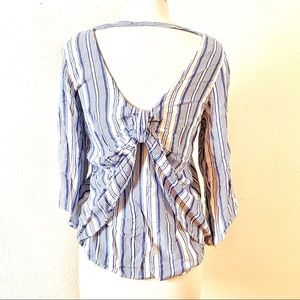 Drew Anthropologie Blue Striped Bow Twist Back Top Blouse